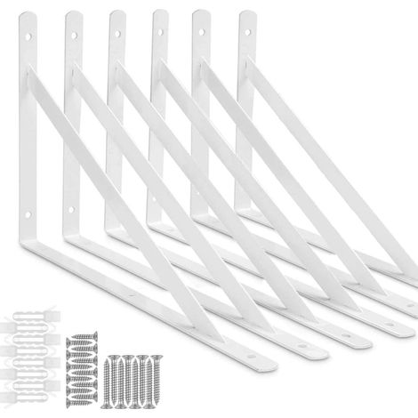 Equerre Etagere Murale, 10 Pcs Supports Triangulaires (6, Blanc, 400X250X3MM) (1/5)