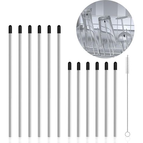 12 Pièces Vaisselle Porte-Bouteilles Support 15 cm+21 cm en Acier Inoxydable avec Capuchon en Silicone et 1 Brosse de Nettoyage, pour Tous Les Paniers à Vaisselle Courants