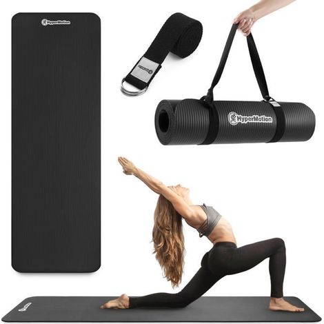 Yoga Fitness Matte NBR 8mm Baumwollgurt Gymnastik Maße 183x61cm Schwarz (1/5)
