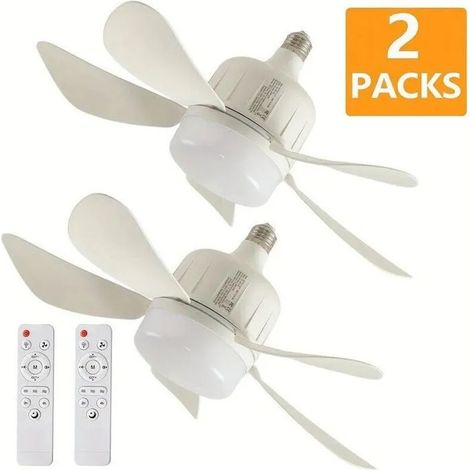 Lot de 2 ventilateurs de plafond – 3 vitesses réglables – 5 pales – Douille E27/E26 – Télécommande – Éclairage LED ajustable (1/5)
