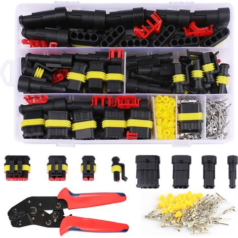Conectores impermeables: 352 piezas de conector eléctrico impermeable para automóvil + alicates de crimpado, conectores impermeables para automóvil de 1/2/3/4/5/6 pines, impermeables para barco, camió (1/5)