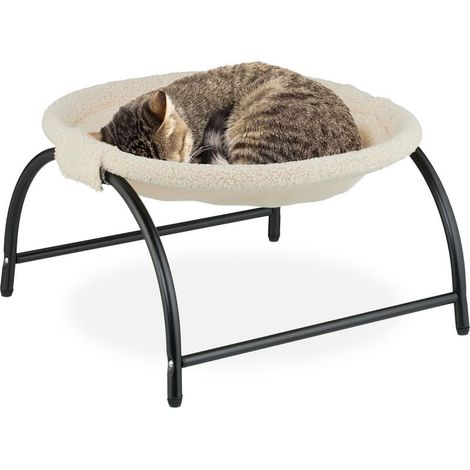 Lit surélevé pour votre chat, siège moelleux et armature solide, H x L x P : 25 x 45 x 42 cm, beige et noir