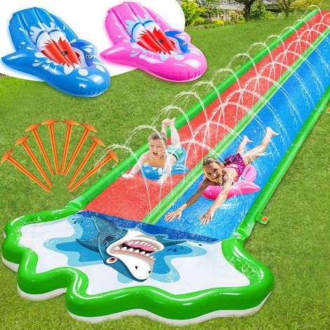 Toboggan Aquatique Requin 600 x 220 cm, Glissade d’Eau Enfant avec 2 Planches, Jeu Extérieur Jardin Été (1/5)