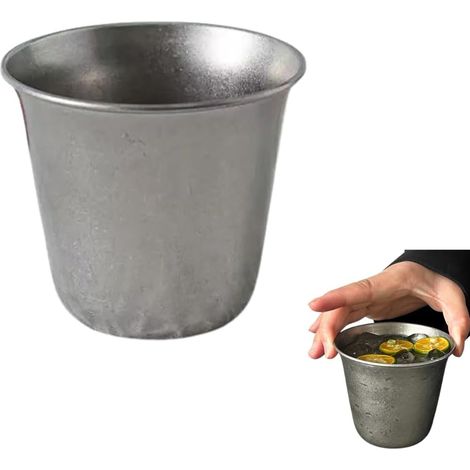 Vintage-Becher aus mattem Edelstahl – Metall-Kaffeebecher für Kaltgetränke – dickwandiger Wasserbecher mit großer Öffnung – industrieller Stil, mattiertes Edelstahl (1/3)