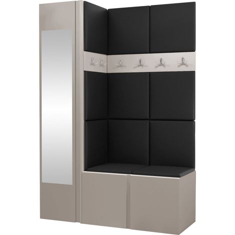 Conjunto para recibidor Hartford 277, Cachemira, 186x124x46cm, Espejo, Aglomerado laminado, Cuero ecológico, Colocada, Montada en la pared
