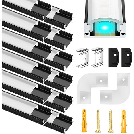 Profilé LED en aluminium 12 x 1 m avec couvercle blanc laiteux, embouts et pince de montage pour bandes LED, bande LED non incluse dans la livraison (1/5)