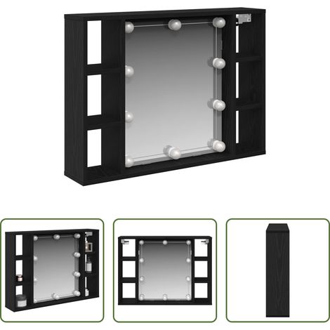 LED-Spiegel -  Spiegelschrank mit Regal Schwarz Eichen-Optik 76 x 15 x 55 cm (1/5)