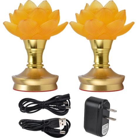 Lot de 2 lampes LED bouddhistes, 3 couleurs réglables, lampe fleur bouddha à brancher, décoration maison, fournitures bouddhistes, prise US 110-240V (1/5)