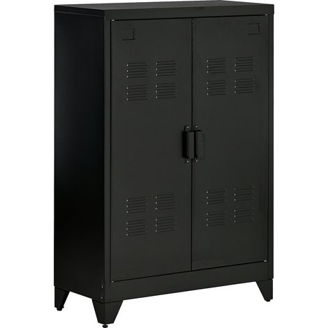 Armadio archivio in metallo nero con ante a lamelle, 75 x 33 x 110 cm (1/5)