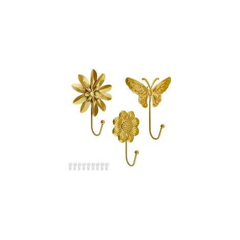 Patère Murale Doré, 3 Pièces Patere Murale Forme de Fleur et de Papillon, Crochet Mural Vintage Decoration, Patere Porte pour Chambre Cuisine Salon