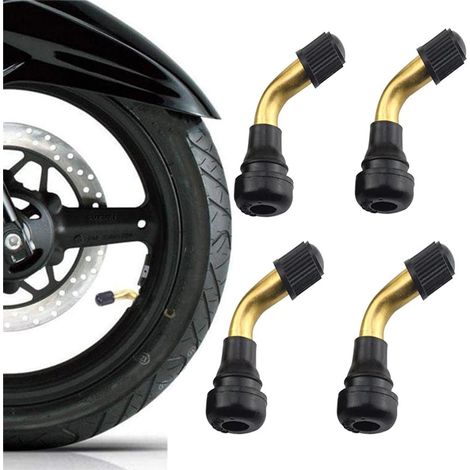 Lot de 4 valves de pneu en laiton sans chambre à air 45 degrés pour motos, voitures, vélos, scooters (1/5)