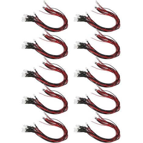 50 diodes électroluminescentes (DEL) à tête ronde, haute luminosité, 20 cm, 5 mm, 12 V (lumière blanche)