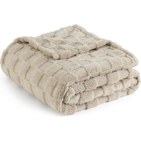 Kuscheldecke, flauschige Fleecedecke, Überwurfdecke mit Karomuster, weiche, warme, gemütliche karierte Decken für Sofa, Couch, Bett, Beige, 130 x 155 cm (1/5)