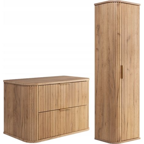 Rodan Badmöbel Set Braun Matt und Eiche Craft, Waschbeckenunterschrank 41,5 x 80 x 51,7 cm und Hochschrank 35 x 139 x 31 cm, feuchtraumgeeignet