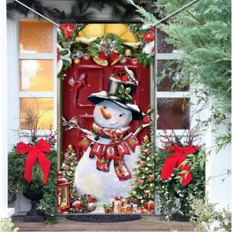 Couverture de porte - Bonhomme de Neige - 90 X 180CM - Polyester - Rouge - Décoration de Nol (1/4)