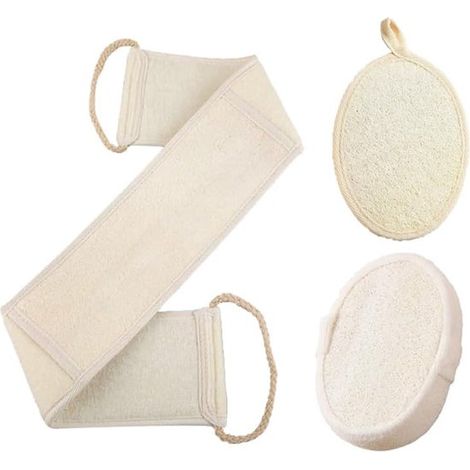 Juego de baño de 3 piezas: Esponja exfoliante de lufa, herramienta exfoliante de tiras largas para la espalda y el cuello (80 x 8 x 3 cm) (1/5)