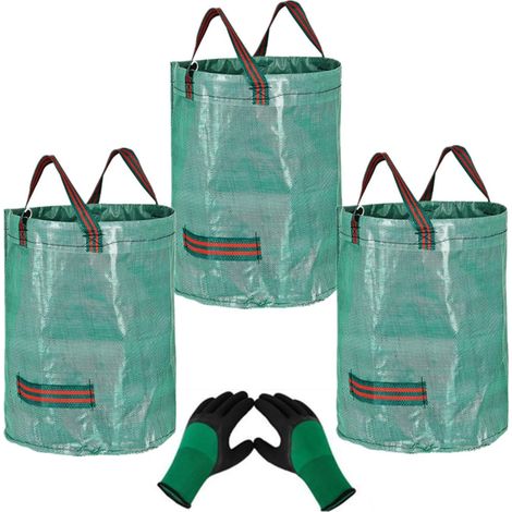 Sac Jardin Dechets Verts Resistant 272L,3 Pièces Sacs de Jardin Réutilisables avec Poignées,Autoportant Pliable Sac Dechets Verts avec 1 Paire de Gants de Jardin pour Feuilles Tontes Débris Végétaux (1/5)