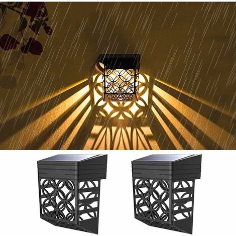 2 Pack Solar Outdoor Fence Lights Waterproof LED Garden Wall Fence Decorative Lights for Front Door Stairs Driveway (Warm White) (1/5)