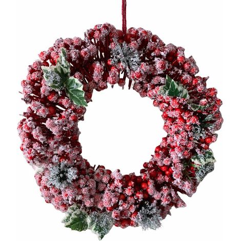 Ghirlanda Bacche rosse festone corona fuori porta di natale addobbi decorazioni natalizie casa negozi idea regalo cm 32 (1/2)