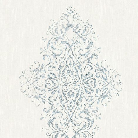 Baroque wallcovering wall Profhome 319451 textile wallpaper slightly textured baroque style matt white silver blue 5.33 m2 (57 ft2) (1/5)