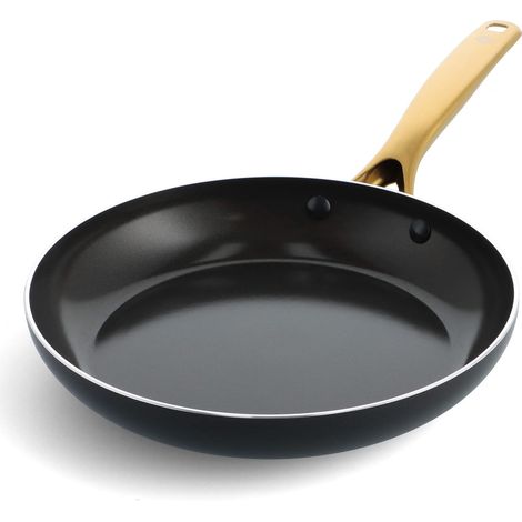 Poêle à frire Antiadhésive de 24 cm en Céramique Infusée au Diamant, Sans PFAS, Convient à l'induction, Va au lave-vaisselle, Va au four, Poignée dorée, Noire (1/5)