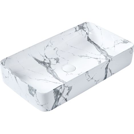Lavabo Moderne en Céramique Effet Marbre 62 x 35 cm Forme Rectangulaire Blanc Ipala