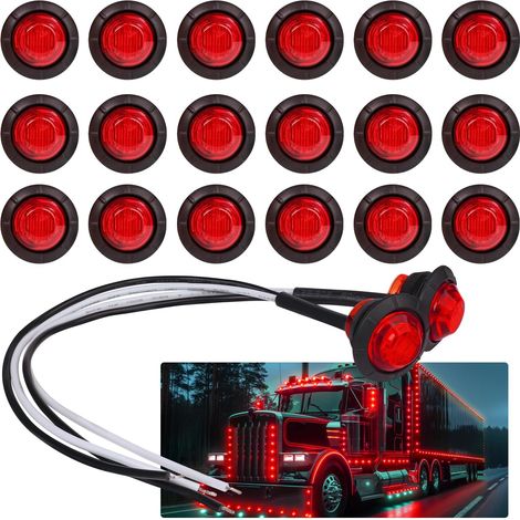 20 Stück rote 3/4 Zoll LED-Seitenmarkierungsleuchten für Anhänger, LKW, Wohnmobil, Auto, Bus, Van (20er-Pack)