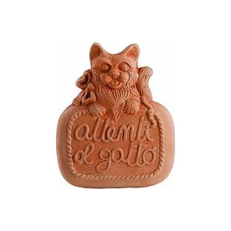 DECORAZIONE ATTENTI AL GATTO RIFINITA A MANO 20 CM IN TERRACOTTA