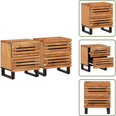 Tables de chevet 2 pcs 40x34x46 cm bois d'acacia massif - Table De Chevet - Meuble De Chambre - Table Industrielle - Acacia Massif - Tiroir
