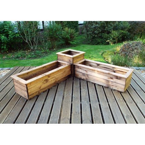 Three Piece Corner Planter Set, Wooden Garden Pots/Tubs for Plants - W130 x D130 x H38.5 - Fully Assembled