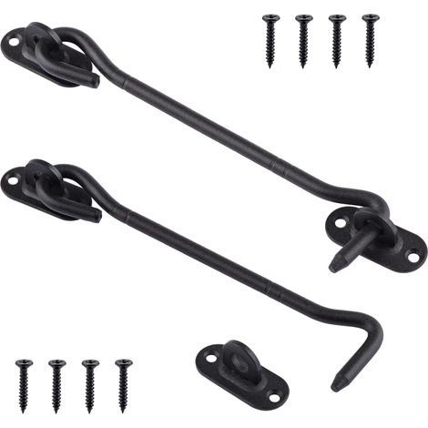 2 x 20 cm Crochets Cabine en Acier Inoxydable Noir - Loquets Crochet de Porte – Serrure à Crochet de Porte pour Porte Coulissante, Armoire, Cabanon, Garage, Jardin - Crochet de Fenêtre (1/5)