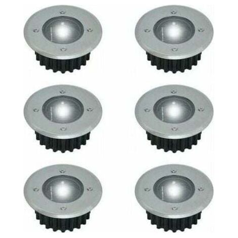 Lot de 6 spots LED solaires encastrables au sol - Ronds - Diamètre : 85 mm - Extérieur résistant au piétement - Façade en acier inoxydable - 6 lampes solaires