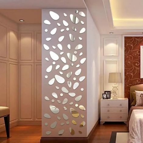 12 Pcs (Argent) Autocollant Mural Miroir Diamant,  Miroir Acrylique Stickers Muraux Miroirs Amovible Sticker Géométriques, Décalque Autocollant Mural, pour Maison Chambre Salon Décor