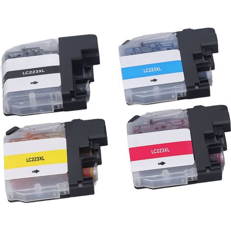 4 cartouches d'encre pour imprimante BK CMJ PP transparentes, résistantes à la décoloration, jetables, de remplacement LC223XL (1/5)