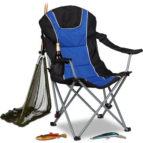 Silla de camping plegable Ulisem con respaldo acolchado ajustable, silla de pesca plegable, 108 x 90 x 72 cm, azul y negro (1/4)
