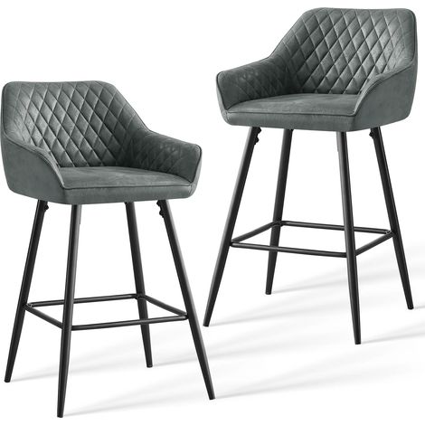 JYMTOM Lot de 2 tabourets de bar chaises Siège Tissu en Daim Gris pieds en métal tabouret. chaises à manger bars jambes métalliques - Gris clair PU (1/5)