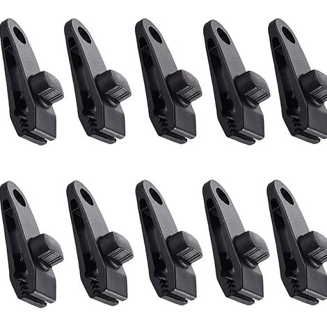 Set di 10 clip per teloni, tende, tettoie e baldacchini per campeggio e attività all'aperto, colore nero. (1/5)