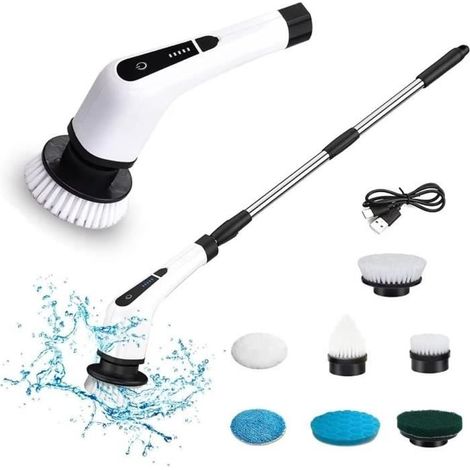 Brosse Electrique Nettoyage Rotative, Brosse de Nettoyage sans Fil avec 7 Têtes de Brosse Remplaçables (1/4)