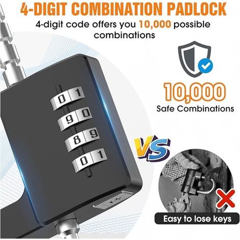 Cadenas à combinaison SHINING HOUSE pour armoires, verrou robuste en forme de U réglable pour armoires de salle de sport, placards, portes doubles, clôtures - 1 unité