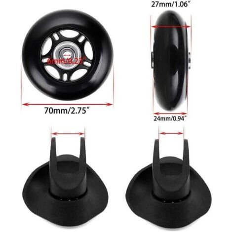 Lot de 2 roulettes de rechange pour valises 70 x 24 mm, kits de réparation de roues de valise, clés et vis d'axe pour sac à roulettes, patins à roues alignées et planche à roulettes (1/3)