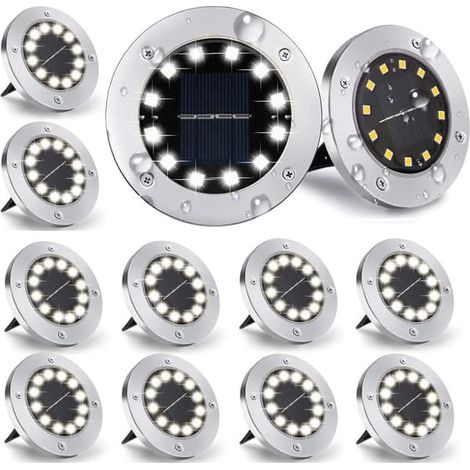 Ecleanfy - Ensemble de 12 lampes solaires d'extérieur à lumière blanche, 12 LED, 800 mAh, avec (1/5)
