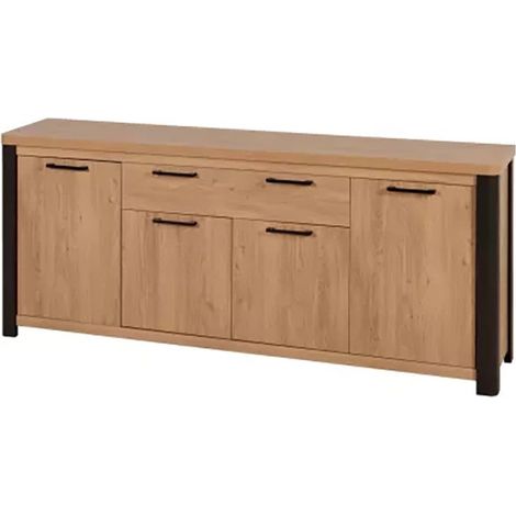 Buffet 4 portes 1 tiroir arrondis naturel/noir