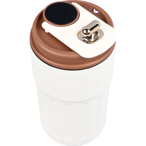 Minimalistische, vernetzte Isolierwasserflasche, tragbarer Kaffeebecher mit intelligenter Temperaturanzeige für Studenten, beige/braun (1/5)