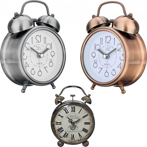 TrAdE Shop Traesio - Sveglia Analogica Orologio Metallica Luce Led Allarme Sonoro Campana Stile Retrò -