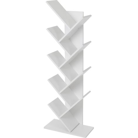 ML-Design Bücherregal mit 8 Ebenen in Baumform, 50x25x140 cm, Weiß, Holz, Standregal für CD/DVD, Bodenstehendes Regal für Wohnzimmer, Büro, Aktenregal Raumteiler Aufbewahrungregal Organizer für Bücher (1/5)