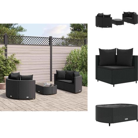 5-tlg. Garten-Sofagarnitur mit Kissen Schwarz Poly Rattan - Gartenmöbel - Outdoor Möbel - Loungesessel - Esszimmergarnitur - Balkonmöbel (1/5)