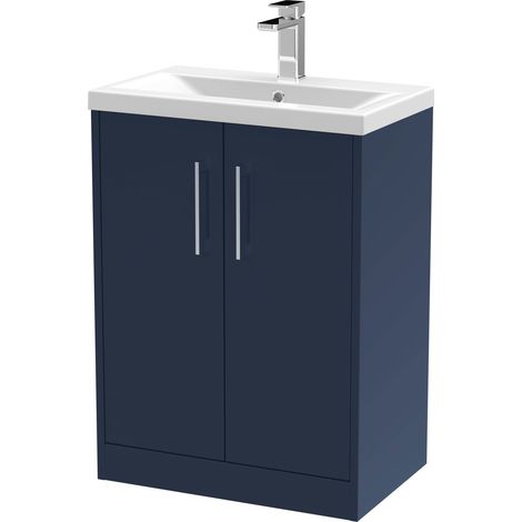 Hudson Reed Juno Satin Midnight Blue 600mm 2 Door Vanity Unit and Mid Edge Ceramic Basin - JNU2903A