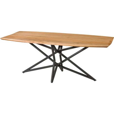 Table à Manger en bois d'Acacia 240x100x77 naturel laqué /piètement noir