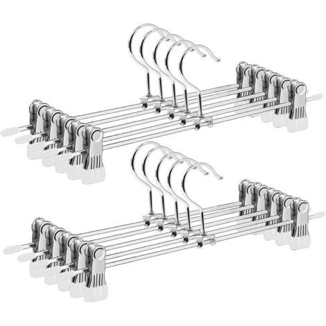 Cintres pour Pantalon, Lot de 10, Chromé, Faits pour Durer, Antiglisse, Grande Capacité de Charge, Gain de Place, 2 Pinces Amovibles Antiglisses, 31 x 10,5 cm (HxB) (1/5)