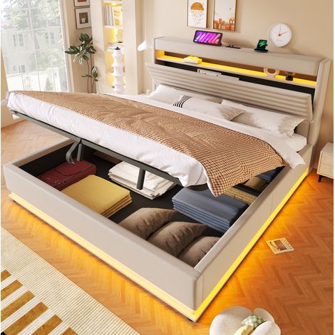 letto contenitore 180x200 ricarica USB LED idraulico HAVRYA (1/5)